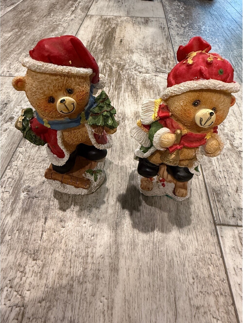 Christmas Teddy Bear Figurines Pair Holiday Winter Decor